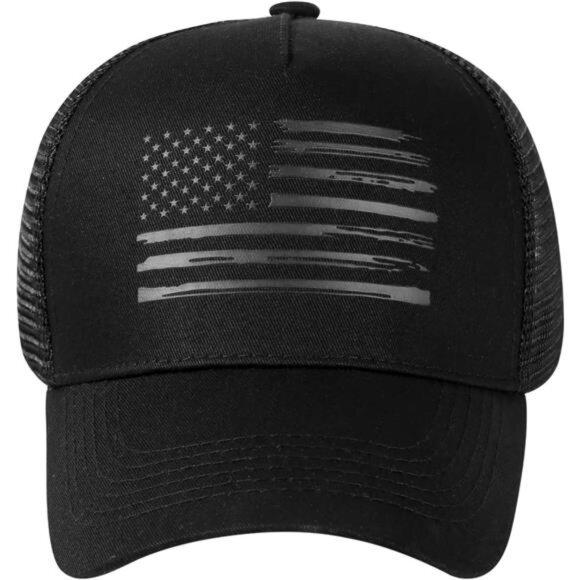 Black Baseball Cap American Flag Trucker Hat for Men Women 3D Embossed‎ Logo - Picture 2 of 7